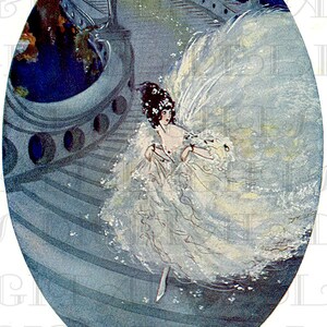 Een prachtige vluchtende Assepoester.  VINTAGE illustratie. Sprookje digitale download. Vintage prinses digitale afbeelding afbeelding.