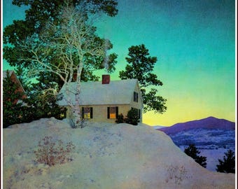 Maxfield Parrish Christmas Snow Scene: Vintage Illustration Art (Digital Download