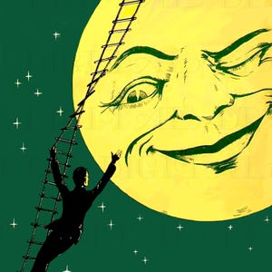 BEREIKEN naar de MAAN! Digitale maan vintage illustratie. Vintage Man In Moon digitale download. Fantastisch voor knutselen met papier!