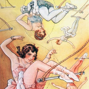 Antique CIRCUS Poster. Vintage Women TRAPEZE Artists Illustration. Vintage Circus Digital DOWNLOAD. Vintage Trapeze Artist Circus Print.