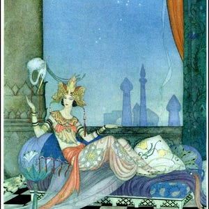 RARE. Stunning Asian PRINCESS And Bird. Vintage Fairy Tale Illustration. Digital Download.  Virginia Sterrett. From FIRST Edition.