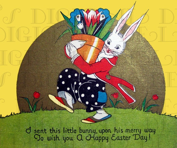 Gorgeous Volland VINTAGE Easter Illustration. Easter BUNNY DIGITAL Download. Vintage Easter Print.