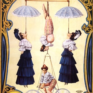 Strange Odd Antique CIRCUS Poster. Vintage Female Aerialists Illustration. Vintage Circus Digital DOWNLOAD. Vintage Circus Print.
