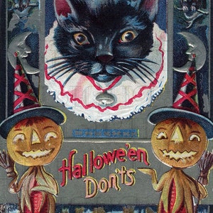 HALLOWEEN À éviter ! CHAT noir et hommes de maïs ! VINTAGE Halloween téléchargement numérique. Illustration vintage d'Halloween. Art d'Halloween à imprimer !