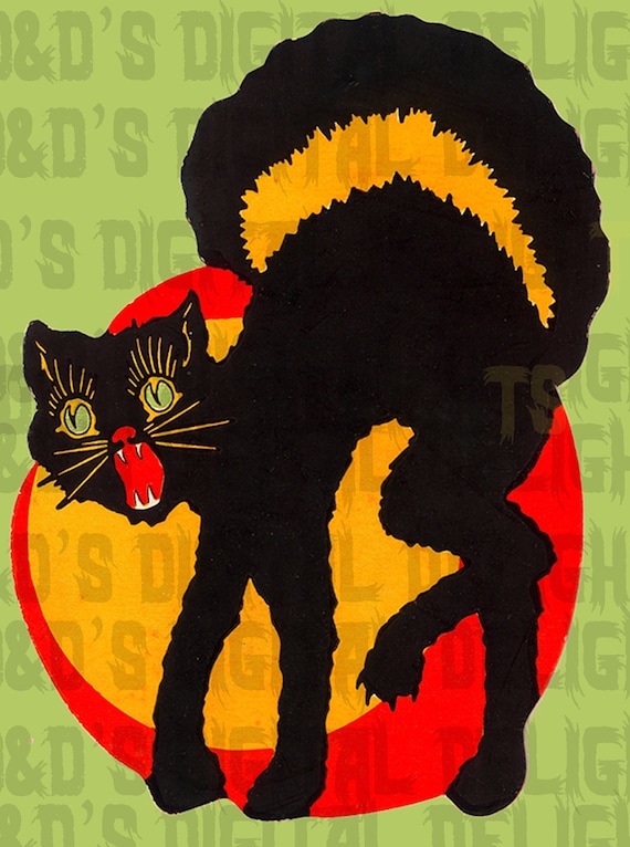 Wild Vibrant Black Cat Vintage Digital Halloween Download Etsy Wild Vibrant Black Cat Vintage Digital Halloween Download Etsy