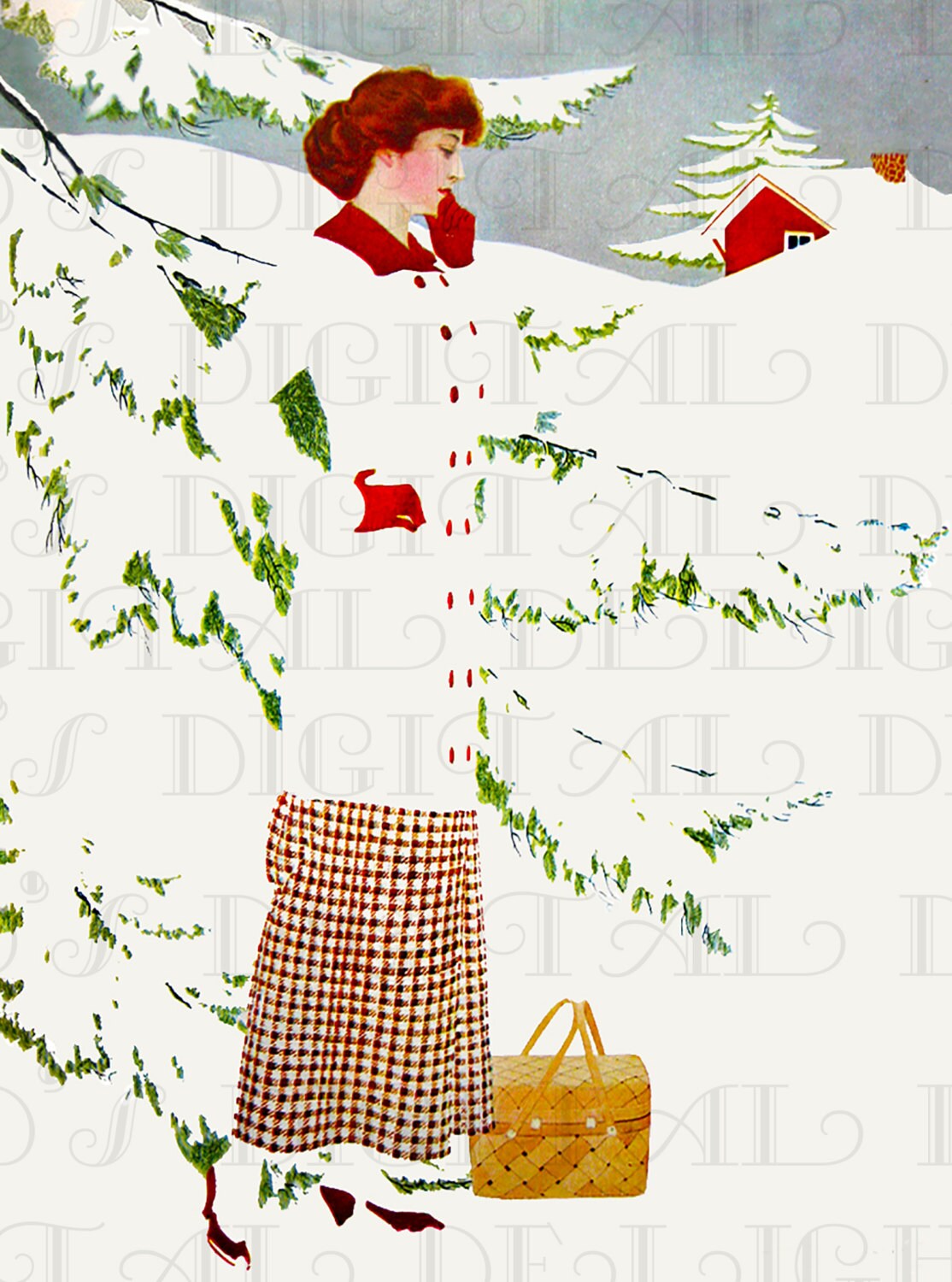 Snowy Art Deco Lady At Winter Picnic. Vintage New Year Etsy