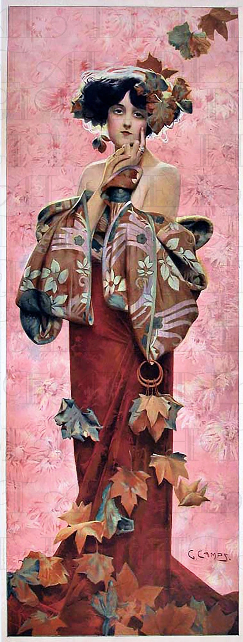 Etheral Art Nouveau AUTUMN Lady. Vintage Nouveau Lady Digital | Etsy