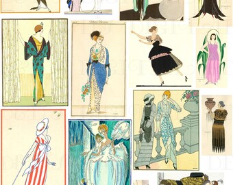 Vintage Flapper Fashion Illustrations: Art Deco Clip Art (Digital Download, Printable Image)