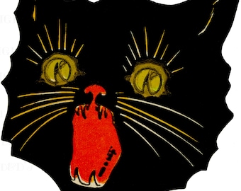 Vintage HALLOWEEN Howling Black Cat Diecut: Antique Illustration (Digital Download)
