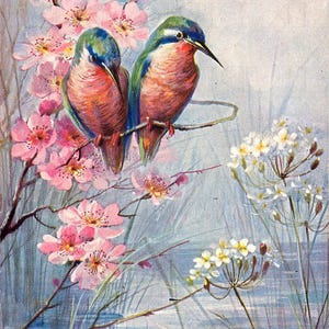 Vintage Hummingbird Print: Spring Dogwood Branch Illustration (Digital Download)