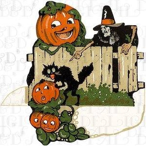 SELTEN! Hässliche HEXE beschuldigt schwarze Katze! Vintage Halloween Illustration. Vintage Halloween digitaler Download. Vintage Halloween Tischkarten!