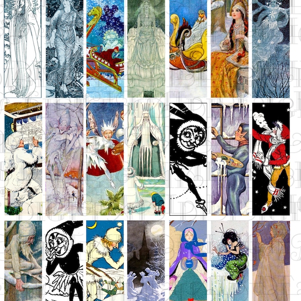 Snow QUEEN! Jack FROST! Digital Printable 1" x  3" CLIP Art Download. Vintage Illustration Collage.  Digital Download Jack Frost Clip Art.
