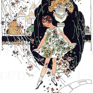 Stunning. Out in The Garden. Art DECO Gladys PETO. Book Plate VINTAGE  Illustration. Art Deco Digital Download