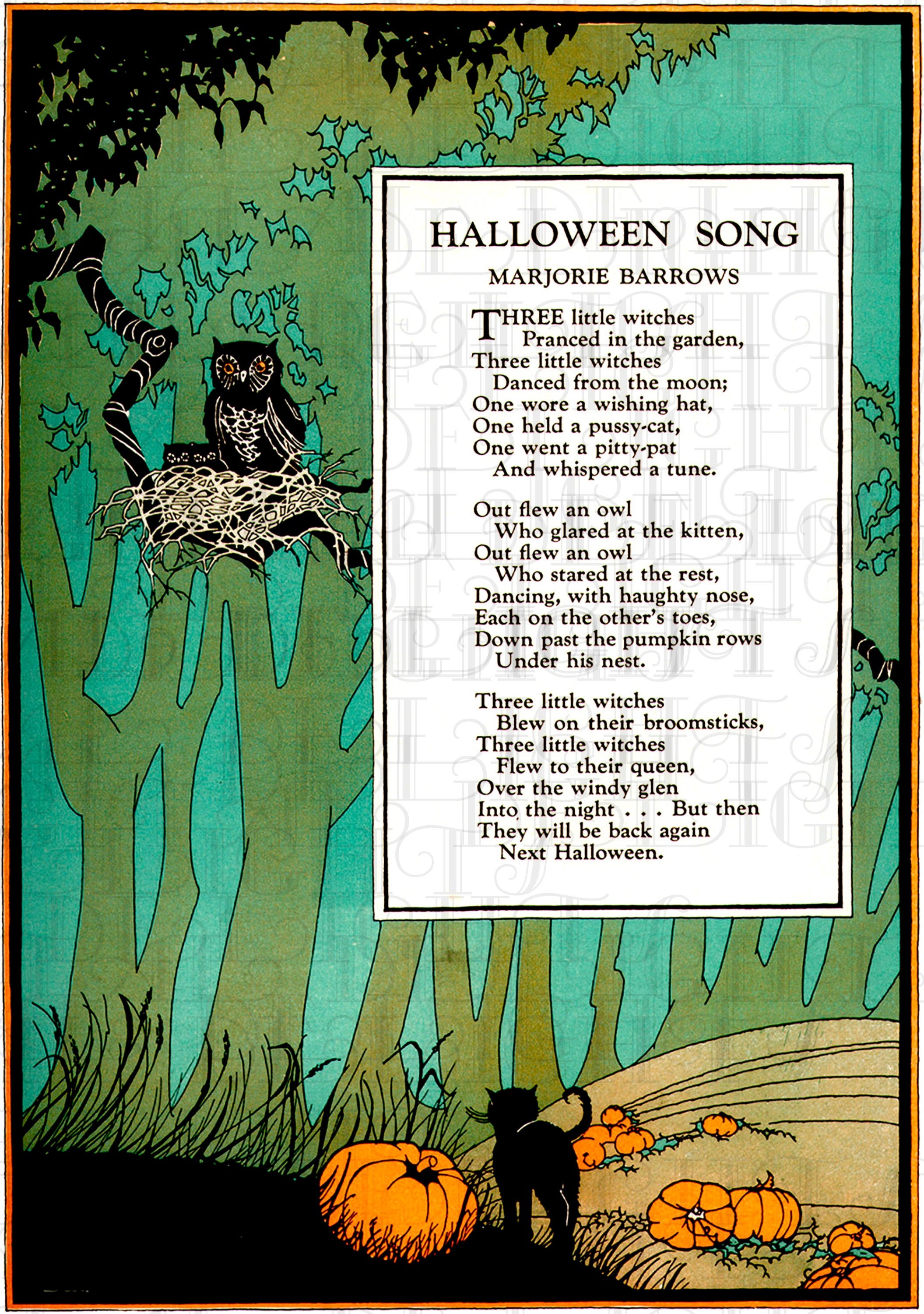 Halloween Poem! Owl. RARE Halloween Digital Download Poem. Vintage Halloween Digital Download. Vinta