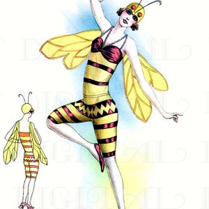 Vintage Bumble Bee Costume Illustration: Mardi Gras French Fashion Plate (Digital Download)