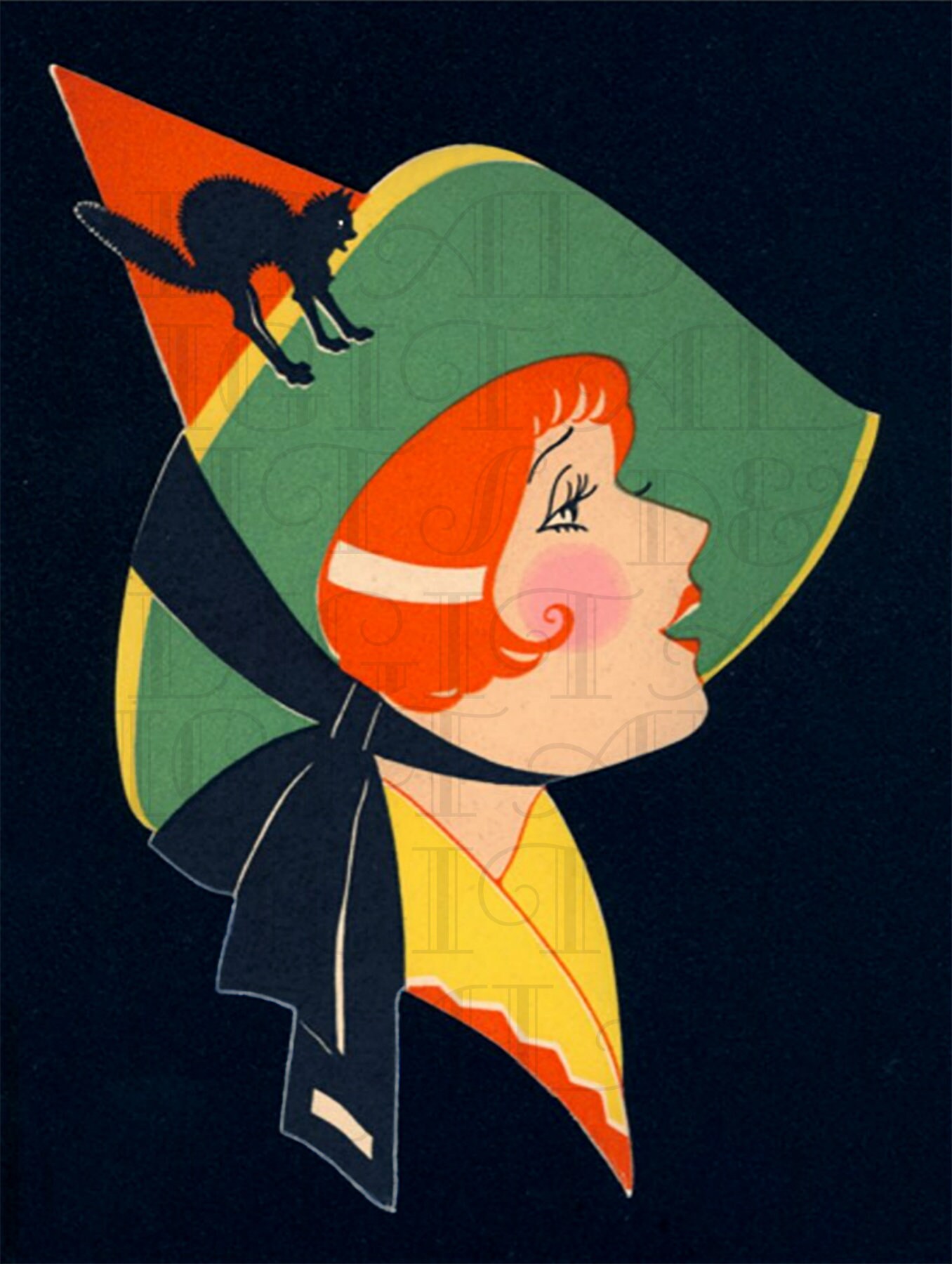 Art Deco Flapper WITCH. Vintage Digital Deco HALLOWEEN Etsy