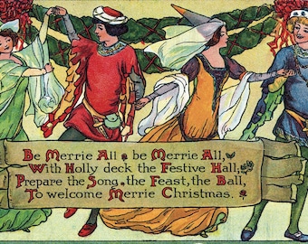 Sei fröhlich.  Digitale Weihnachtskarte.  Digitale VINTAGE Illustration. DIGITALER weihnachtlicher Download