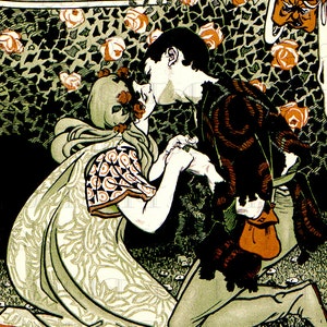 Rare. Lovers Meet Under The Roses. Vintage Art Nouveau Illustration. Art Nouveau Digital Download. Art Nouveau Digital Print