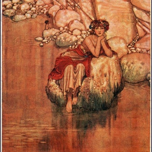 Illustrazione della fiaba di W. Heath Robinson: stampa artistica vintage del folletto del mare (download digitale)