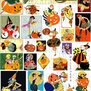 Vintage HALLOWEEN Images-Assorted Images-Clipart-Digital Images-Digital Download--Art Deco Flappers