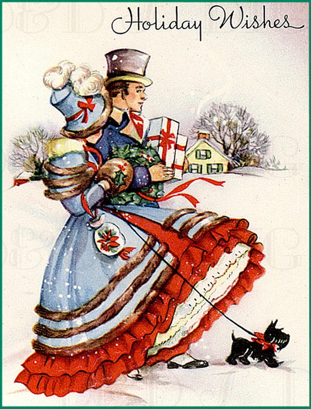 Biglietto di auguri natalizio vintage con Scotty Dog