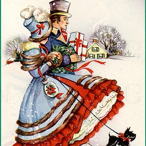 Vintage Christmas Scotty Dog Card: Regency Digital Illustration (Digital Download)