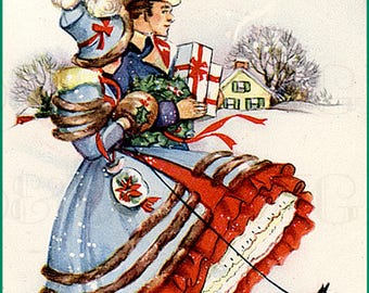 Vintage Christmas Scotty Dog Card: Regency Digital Illustration (Digital Download)