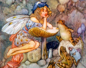 Vintage Fairy Tale Illustration: Fairy & Frog (Digital Download)