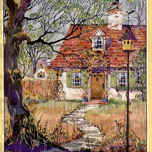 1920s Cosy COTTAGE VINTAGE  ILLUSTRATION.  Digital Cottage Download.