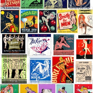 22 Vintage Pinup Matchbooks. Vintage MATCHBOOK Printable Collage DIGITAL Download. Vintage Risque Matchbooks Collage To Print. Various Sizes