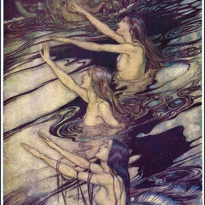 Arthur Rackham ZEEHEMMEN.  VINTAGE sprookje digitale illustratie. Digitale download.  Vintage digitale afdruk
