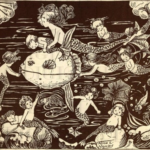 MERMAIDS and Mermen. Fairy Tale Vintage DIGITAL Illustration. Mermaid Digital Download. Mermaid Digital PRINT.