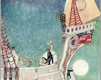 Kay Nielsen Art Deco Print: Vintage Märchen Schiff Illustration (digitaler Download)