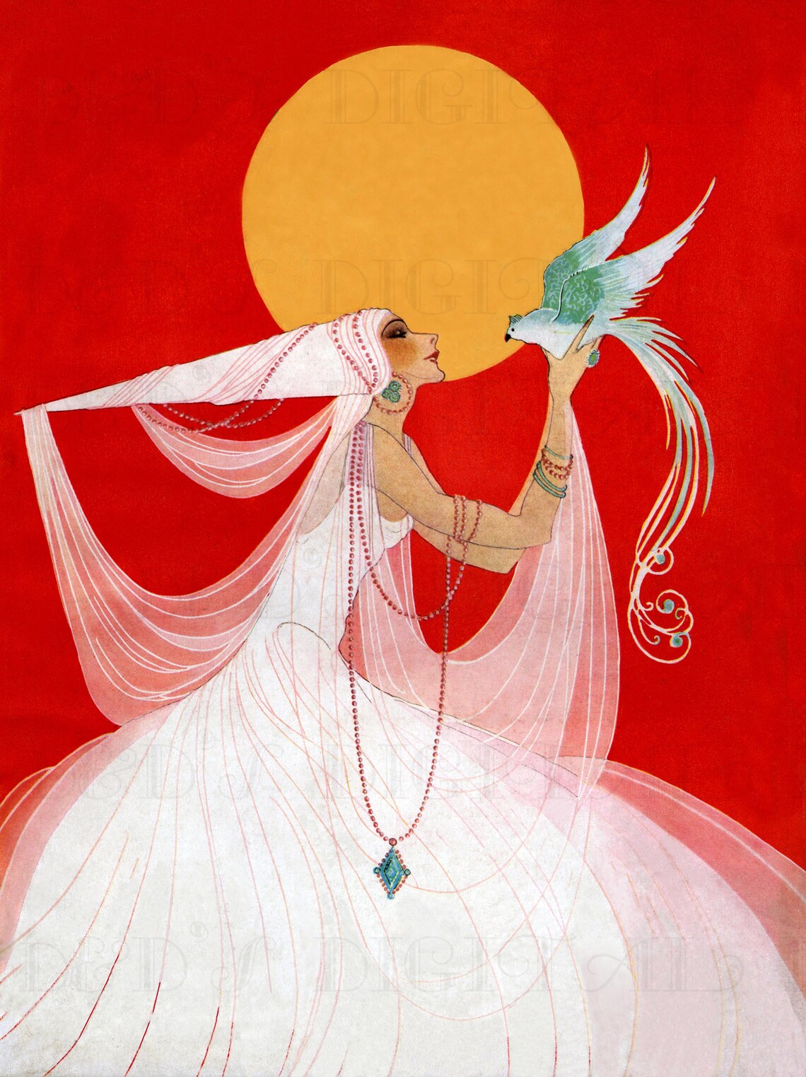 Stunning FLAPPER Princess! VINTAGE Flapper ILLUSTRATION. 1920s Deco ...
