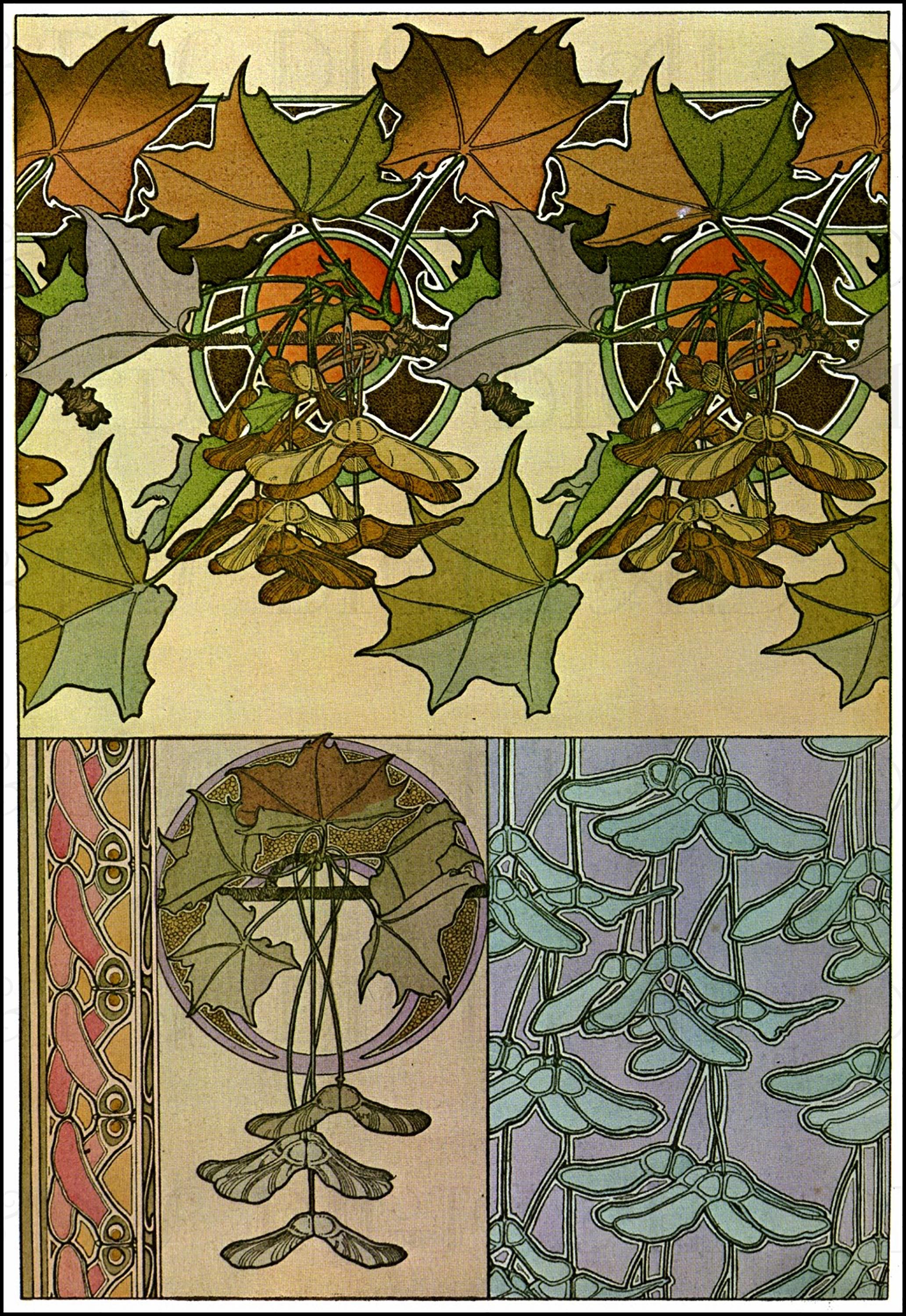 Mucha Art Nouveau Print: Oak Leaves Flower Design (digital
