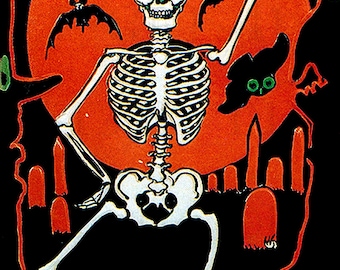 HALLOWEEN Digital Download. Vintage Illustration. Delightful Dancing Skeleton Diecut
