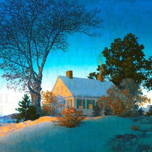 Maxfield Parrish Winter Cottage Illustration: Vintage Christmas Card (Digital Download)