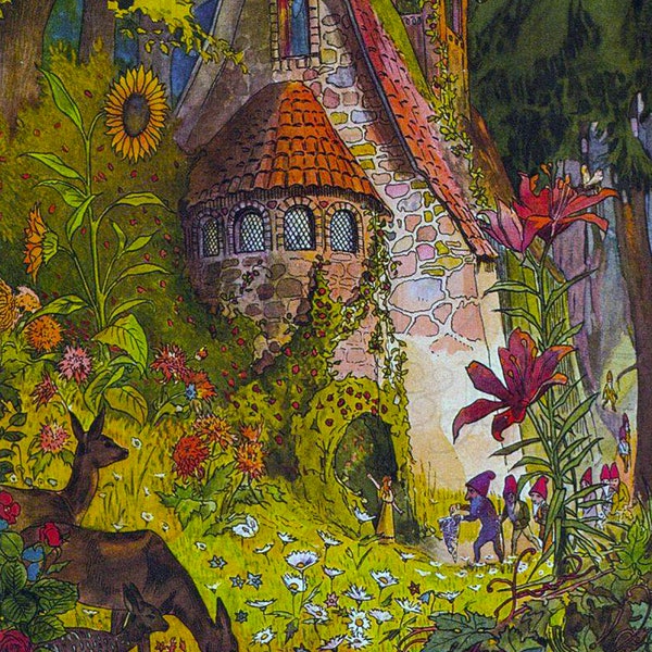 CASTLE Gnome Home! Vintage Fairy Illustration. Fairy DIGITAL Download. Vintage Fairy GNOME Digital Print. Fairy Tale Print!