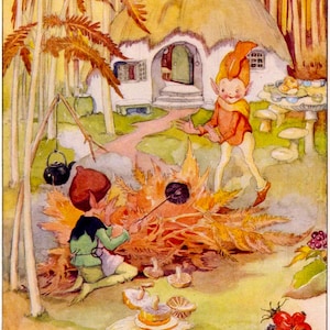 Pieczenie grzybów! Vintage Fairy Halloween Illustration. Fairies DIGlTAL Download. Halloween Print! Anne Anderson