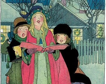 Niedliche Sternsinger auf Weihnachten. VINTAGE Weihnachtsillustration. Weihnachten DIGITAL Download. Vintage WEIHNACHTEN Illustration zum Drucken.