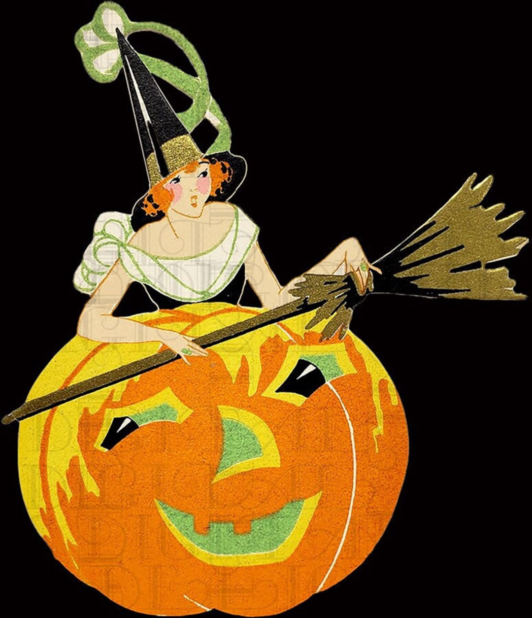 Fab Art Deco Halloween FLAPPER. Digital Halloween Download. Digital Vintage Halloween