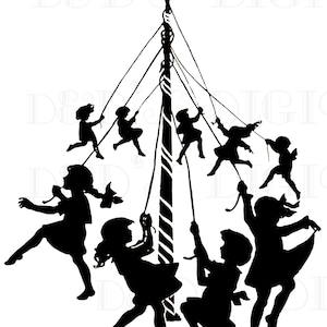 Vintage Maypole Dance Illustration: Silhouette Spring Print (Digital Download)