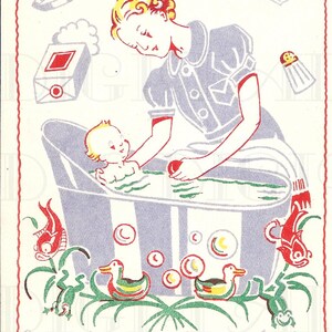 Äußerst selten! BABY wird von seiner Mutter liebevoll gebadet. Französische Vintage Illustration.  FRANZÖSISCH Baby Illustration DIGITAL Download.