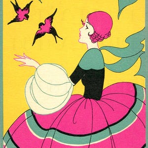 Art Deco Flapper in Fushia Illustration: Vintage Art Print Digital Download