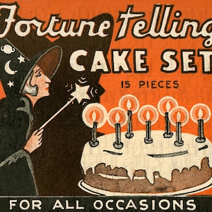 Set di torte per dire la FORTUNA! Illustrazione vintage di Halloween! Download digitale vintage di HALLOWEEN. Dalla scatola ORIGINALE!