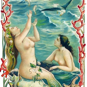Vintage Mermaid Illustration: Victorian Style Printable Image (Digital Download)