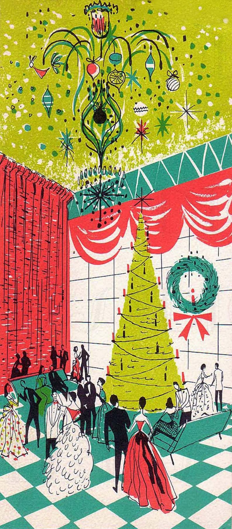 FESTA DI NATALE DIGITALE vintage retrò. Illustrazione digitale vintage di NATALE. Download digitale di Natale anni '50. Biglietto di Natale digitale. immagine 1