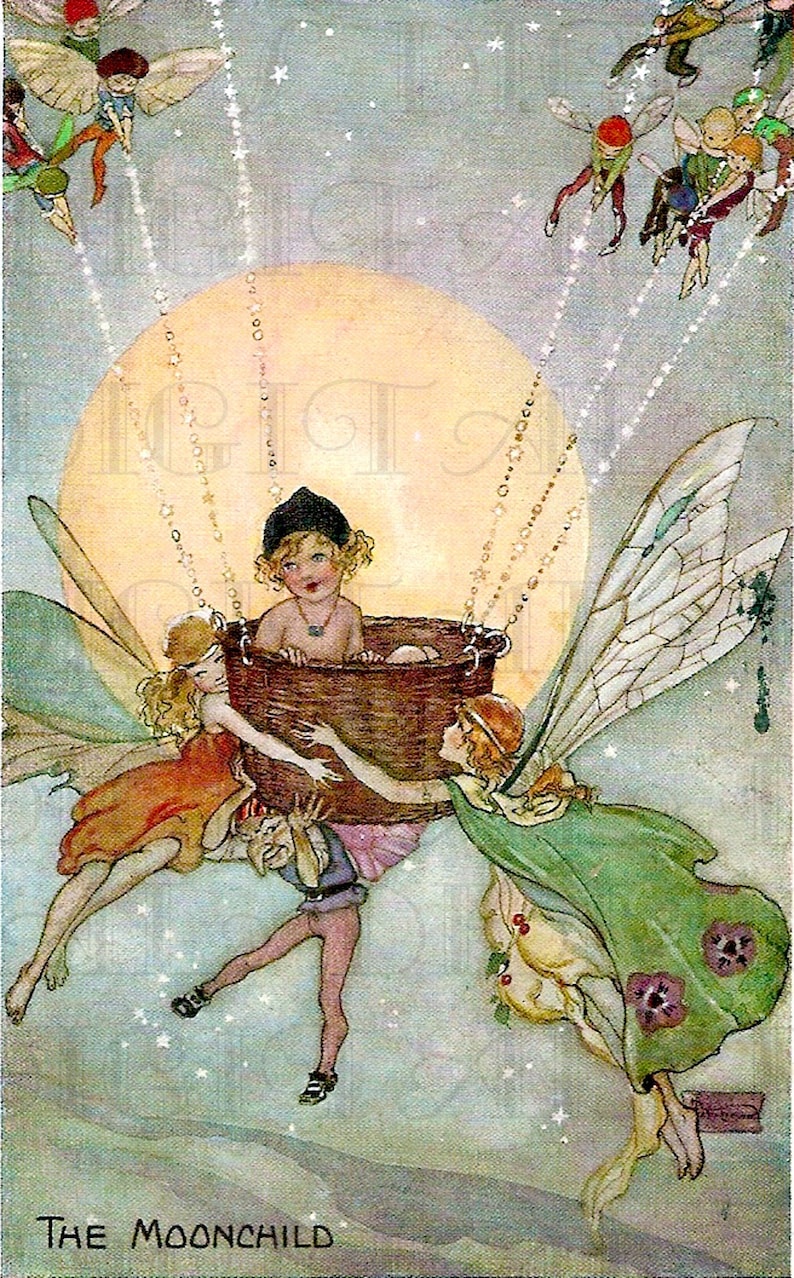 The Moonchild. Digital FAIRY Vintage Illustration. DIGITAL Fairy Download. VINTAGE Fairy Digital Print image 1
