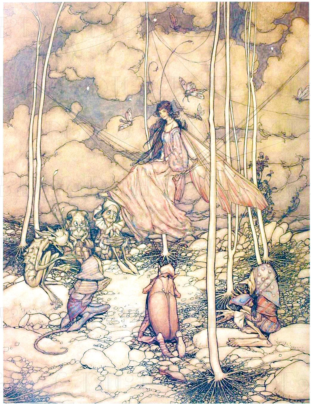 Arthur Rackham Fairy Tale Illustration: Princess and Odd Elves (digital ...