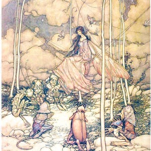 Unusual Arthur RACKHAM Vintage Illustration. PRINCESS Fairy And Odd Elves! Digital Fairy Download. Digital Fairies Printable Image